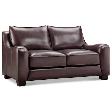 Casual Leather Loveseat with Club Arms